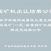 关于新疆拜城县依兰里克脉石英矿(一区)普查探矿权挂牌成交结果公示