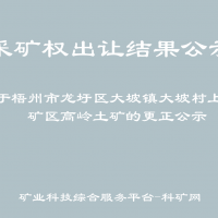 关于梧州市龙圩区大坡镇大坡村上思矿区高岭土矿的更正公示