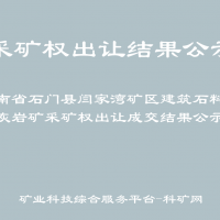 湖南省石门县闫家湾矿区建筑石料用灰岩矿采矿权出让成交结果公示