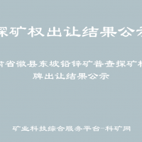 甘肃省徽县东坡铅锌矿普查探矿权挂牌出让结果公示