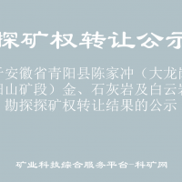 关于安徽省青阳县陈家冲（大龙岗及大阳山矿段）金、石灰岩及白云岩矿勘探探矿权转让结果的公示