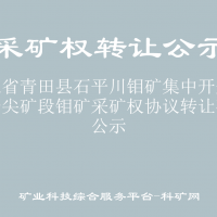 浙江省青田县石平川钼矿集中开采区乌岩尖矿段钼矿采矿权协议转让事项公示