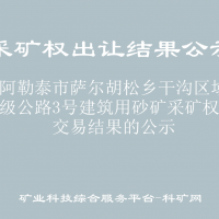 关于阿勒泰市萨尔胡松乡干沟区域阿布一级公路3号建筑用砂矿采矿权出让交易结果的公示