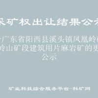 关于广东省阳西县溪头镇凤凰岭矿区大岭山矿段建筑用片麻岩矿的更正公示