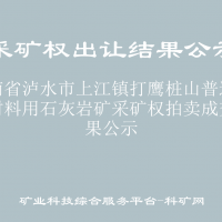 云南省泸水市上江镇打鹰桩山普通建筑材料用石灰岩矿采矿权拍卖成交结果公示