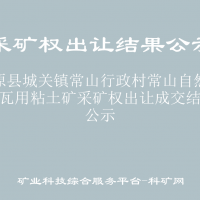 镇原县城关镇常山行政村常山自然村砖瓦用粘土矿采矿权出让成交结果公示