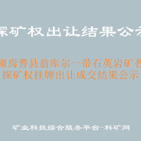 新疆焉耆县翁库尔一带石英岩矿普查探矿权挂牌出让成交结果公示