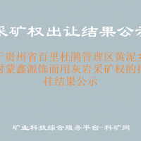 关于贵州省百里杜鹃管理区黄泥乡桃源村蒙鑫源饰面用灰岩采矿权的招拍挂结果公示