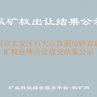 自贡市大安区石大山饰面用砂岩矿采矿权挂牌出让成交结果公示