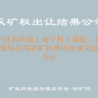 绥中县高岭镇上甸子村上骆驼二道沟建筑用花岗岩矿挂牌出让成交结果公示