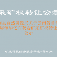 鲁甸县自然资源局关于云南省鲁甸县文屏镇华亿石灰岩矿采矿权转让的公示