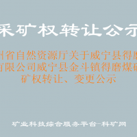 贵州省自然资源厅关于威宁县得磨矿业有限公司威宁县金斗镇得磨煤矿采矿权转让、变更公示