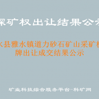 惠水县雅水镇道力砂石矿山采矿权挂牌出让成交结果公示