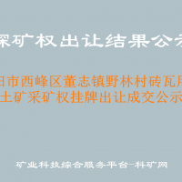 庆阳市西峰区董志镇野林村砖瓦用粘土矿采矿权挂牌出让成交公示